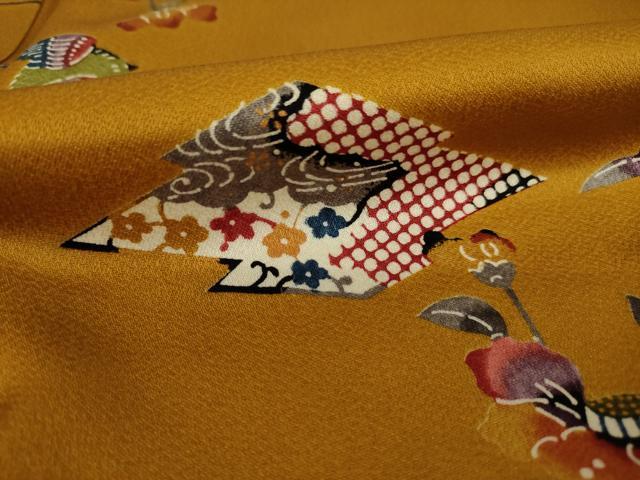 平和屋着物○上質な小紋 型染め 松皮菱花鳥文 正絹 逸品