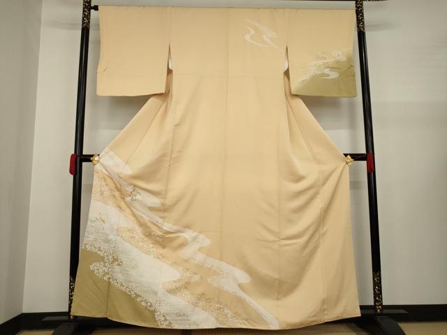平和屋着物●訪問着　刺繍　流水花文　金彩　正絹　逸品　AAAY1930ck