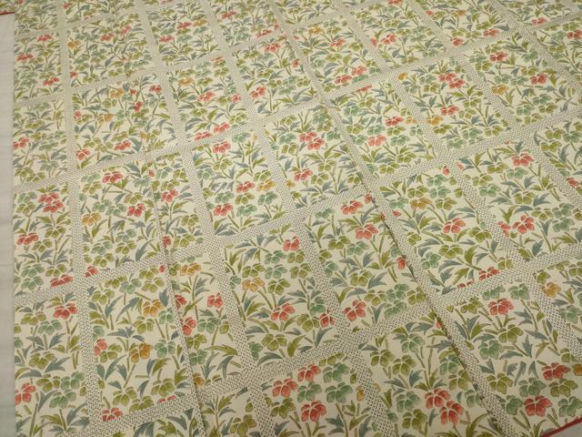 平和屋着物●上質な紬　手描き　格子花文　正絹　逸品　AAAY1935ck 平和屋着物○上質な紬 手描き 格子花文 正絹 逸品 AAAY1935ck