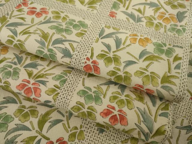 平和屋着物●上質な紬　手描き　格子花文　正絹　逸品　AAAY1935ck