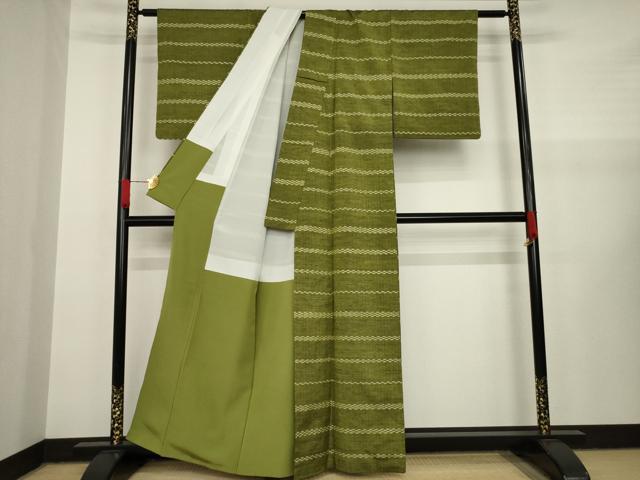 平和屋着物○上質な紬 横段市松文 正絹 逸品 AAAY1942ck