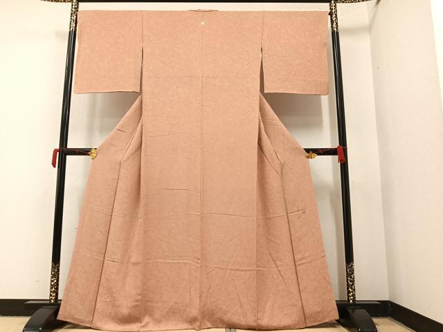 平和屋着物●本加賀友禅作家　由水煌人監修　色無地　草花地紋　水柿色　さが美扱い　正絹　逸品　AAAY2239ph