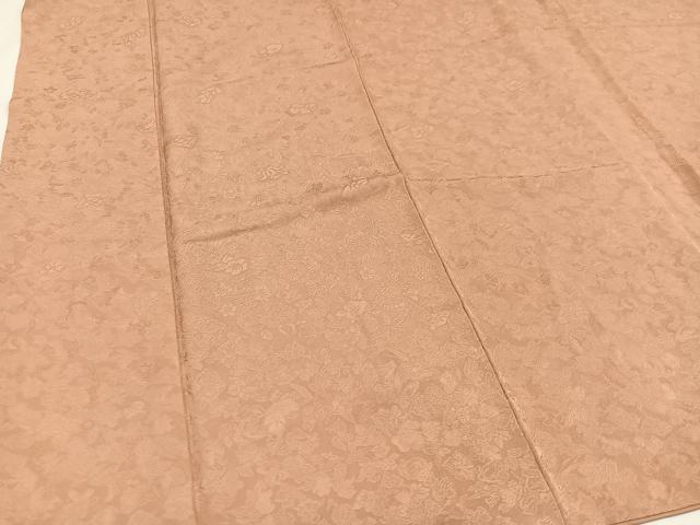 平和屋着物●本加賀友禅作家　由水煌人監修　色無地　草花地紋　水柿色　さが美扱い　正絹　逸品　AAAY2239ph 平和屋着物○本加賀友禅作家 由水煌人監修 色無地 草花