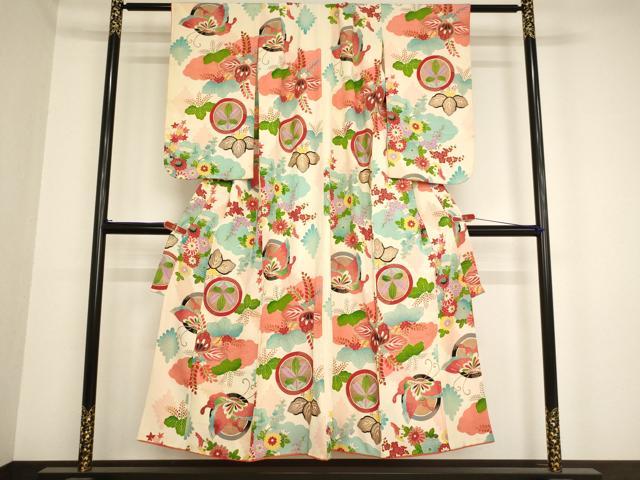 平和屋着物∵セミアンティーク　女の子　十三参り　子供　祝着　花蝶丸文　金彩　逸品　AAAY2556ja