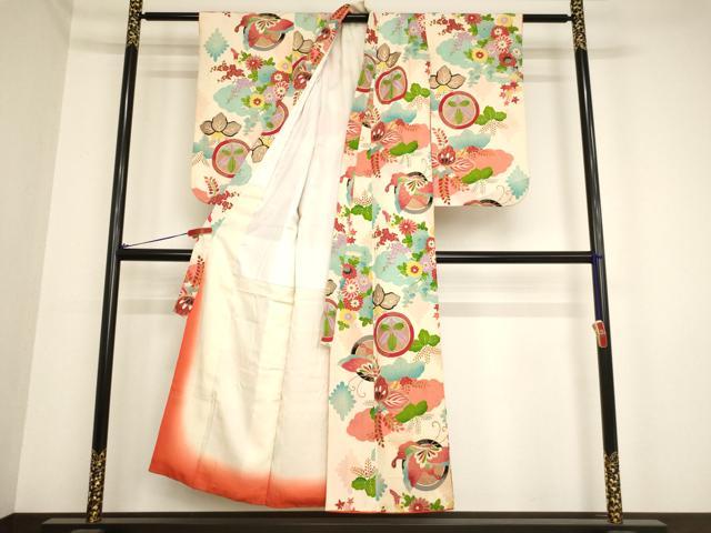 平和屋着物∵セミアンティーク　女の子　十三参り　子供　祝着　花蝶丸文　金彩　逸品　AAAY2556ja_1