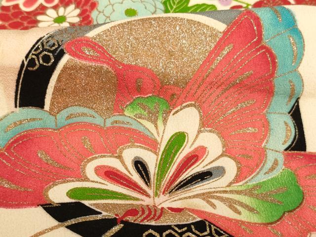 平和屋着物∵セミアンティーク　女の子　十三参り　子供　祝着　花蝶丸文　金彩　逸品　AAAY2556ja_3