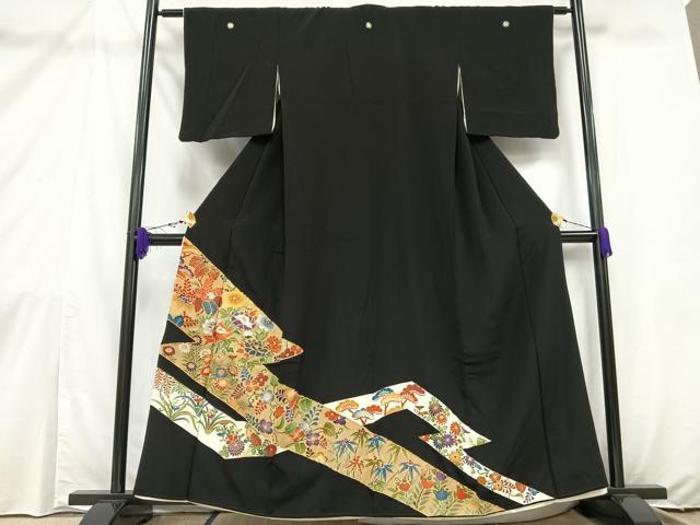 平和屋着物○豪華振袖 総絞り 吉祥松葉文 黒地 金彩 正絹 逸品 CAAS0119th