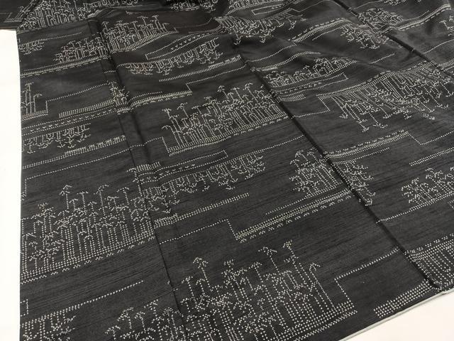 平和屋着物○上質な紬 飛鳥文 黒地 正絹 逸品 AABA3330ck