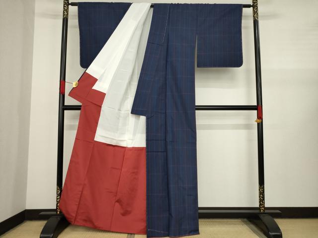 平和屋着物○本場大島紬 格子 証紙付き 正絹 逸品 未使用 AAAY6555zg