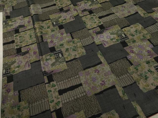 平和屋着物○本場大島紬 一元7マルキ 色紙重ね文 黒地 正絹 逸品 未