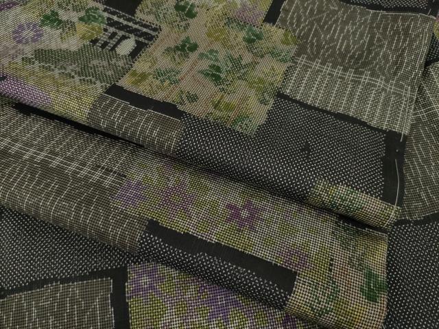 平和屋着物●本場大島紬　一元７マルキ　色紙重ね文　黒地　正絹　逸品　未使用　AAAY4704ck