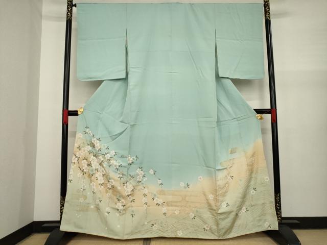平和屋着物●訪問着　枝垂れ花文　暈し染め　金彩　正絹　逸品　未使用　AAAY4787ck