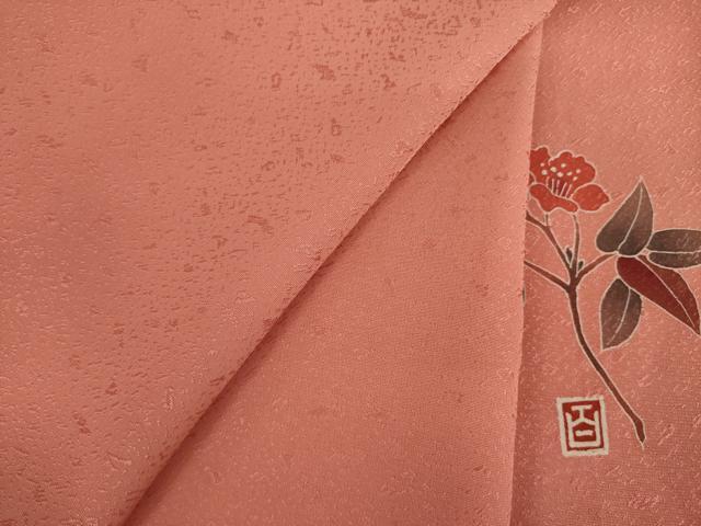 平和屋着物●京加賀友禅　百貫達雄監修　色無地　甚三紅色　正絹　逸品　AAAY4790ck