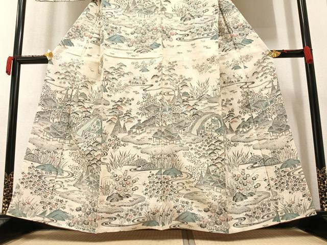 平和屋着物○染織の名門 しょうざん 生紬 訪問着 人物風景花文