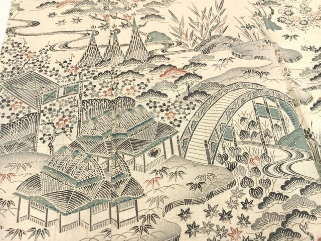 平和屋着物○染織の名門 しょうざん 生紬 訪問着 風景人物草花文