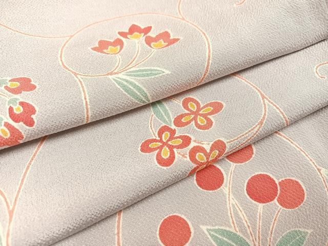 平和屋着物●上質な小紋　花唐草　鬼しぼ縮緬　正絹　逸品　AAAY5602ph