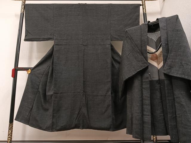 平和屋着物●男性　結城紬　杢　アンサンブル　杢　正絹　逸品　AAAY5626ph