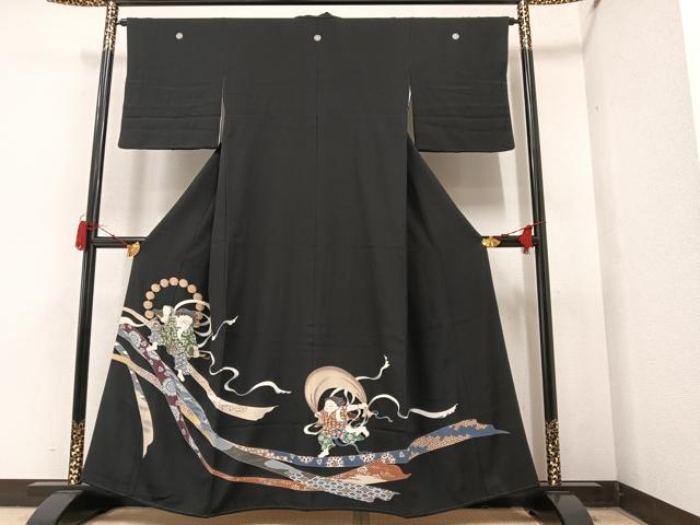 平和屋着物●豪華黒留袖　友禅　風神　雷神　松坂屋扱い　正絹　逸品　AAAY5635ph