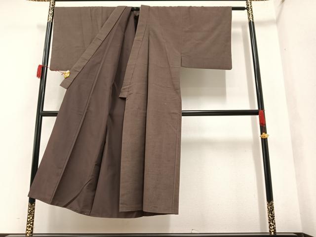 平和屋着物○男性 紬・羽織セット 着物・赤墨色 羽織：蝋色 格子柄