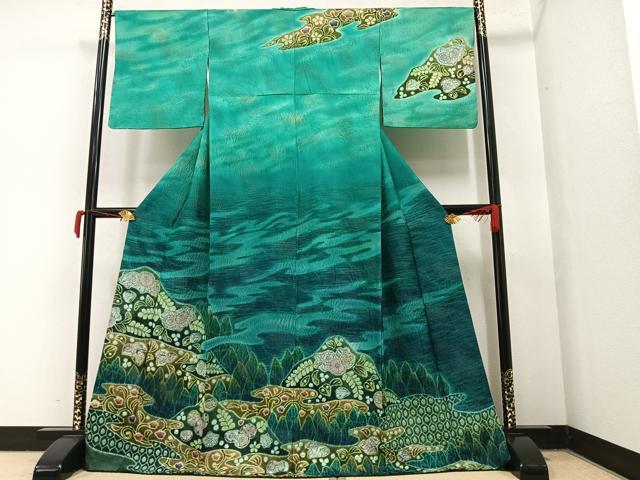 平和屋着物●訪問着　襲ね絞り　辻が花　暈し染め　金通し地　正絹　逸品　AAAY5938ph