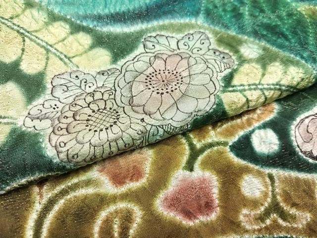 平和屋着物●訪問着　襲ね絞り　辻が花　暈し染め　金通し地　正絹　逸品　AAAY5938ph 平和屋着物○訪問着 襲ね絞り 辻が花 暈し染め 金通し地