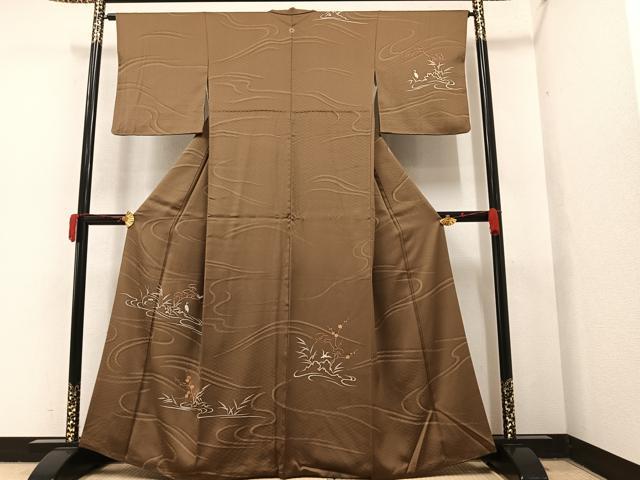 平和屋着物●訪問着　刺繍　ろうけつ染め　松竹梅　群鳥　松坂屋扱い　正絹　逸品　AAAY5958ph