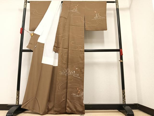 平和屋着物○訪問着 刺繍 ろうけつ染め 松竹梅 群鳥 松坂屋扱い 正絹