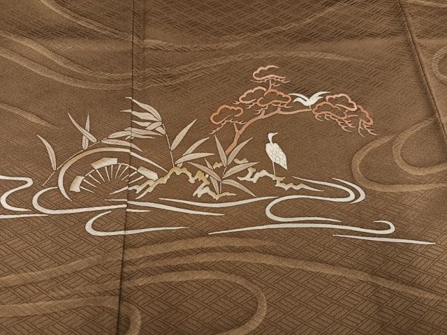 平和屋着物○訪問着 刺繍 ろうけつ染め 松竹梅 群鳥 松坂屋扱い 正絹