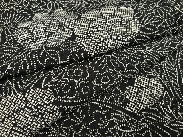 平和屋着物●上質な小紋　紬地　草花文　黒地　正絹　逸品　AAAY6000ph