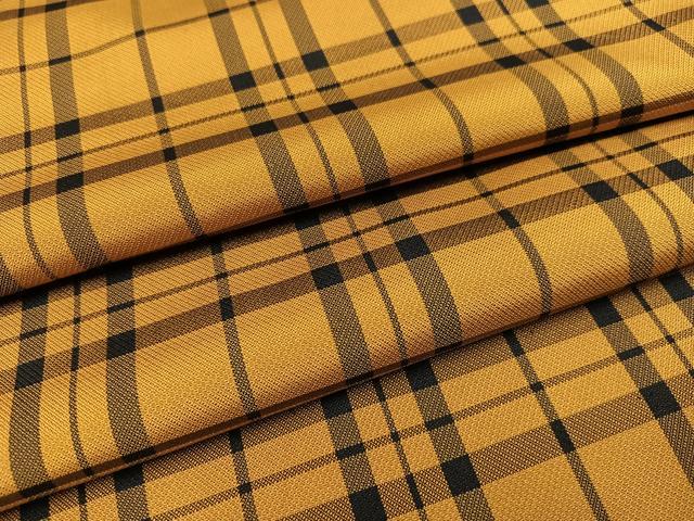 平和屋着物●黄八丈　綾織　紬　格子　正絹　逸品　AAAY6291ph