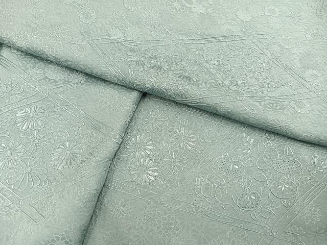 平和屋着物●無地絵羽訪問着　中国三大刺繍　汕頭刺繍　スワトウ刺繍　草花文　秘色色　鈴乃屋扱い　正絹　逸品　AAAY6301ph