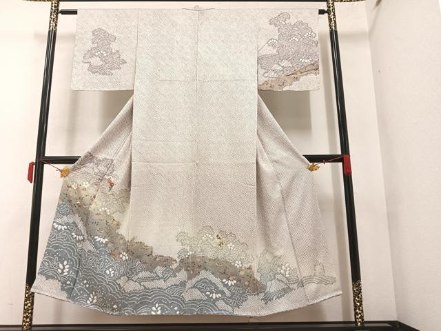 平和屋着物●訪問着　駒刺繍　絞り　花蝶文　暈し染め　金彩　正絹　逸品　未使用　AAAY6321ph