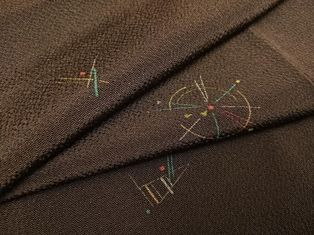 平和屋着物●上質な小紋　幾何学文様　金彩　鬼しぼ縮緬　正絹　逸品　AAAY6340ph