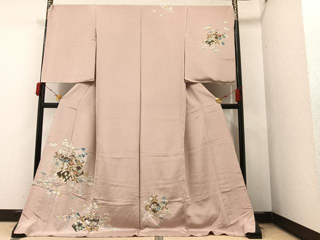 平和屋着物●白木染　訪問着　京友禅　草花文　金彩　浜ちりめん　仮絵羽　正絹　逸品　未使用　AAAY6356ph