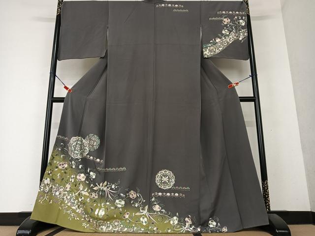 平和屋着物●訪問着　鳳凰花蝶文　暈し染め　金銀彩　正絹　逸品　AAAY6408zg