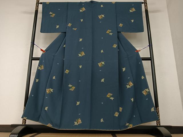 平和屋着物○上質な小紋 色紙草花文 イチョウ 金彩 正絹 逸品 未使用