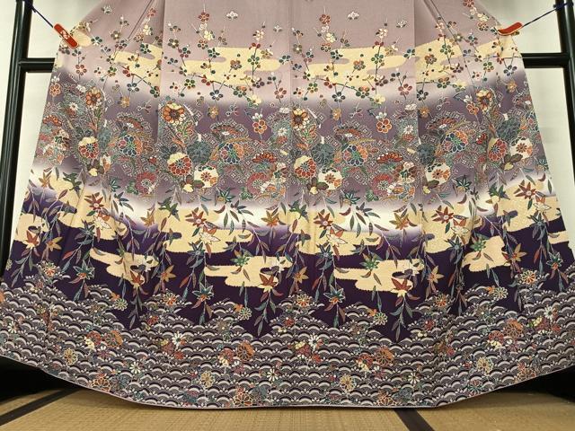 平和屋着物●訪問着　草花文　暈し染め　金彩　正絹　逸品　AAAY6447zg 平和屋着物○訪問着 草花文 暈し染め 金彩 正絹 逸品 AAAY6447zg