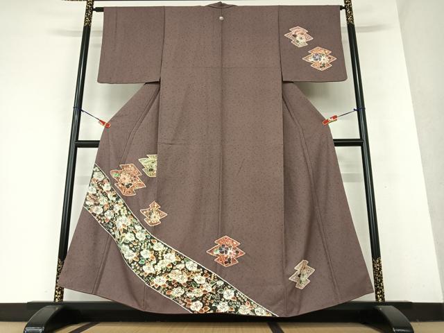 平和屋着物○訪問着 松皮菱枝花文 暈し染め 金彩