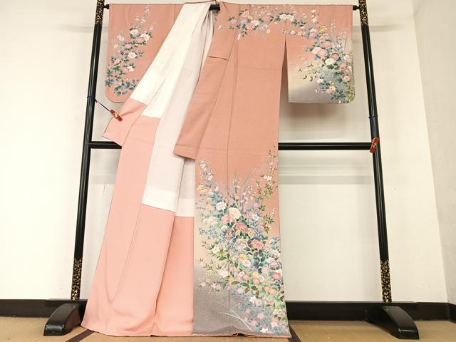 平和屋着物○訪問着 ロング丈 草花文 草花文 正絹 逸品 BAAU7232mz