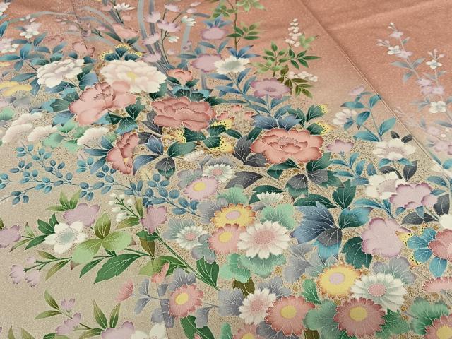 平和屋着物○訪問着 ロング丈 草花文 草花文 正絹 逸品 BAAU7232mz