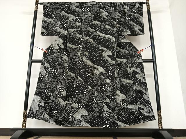 平和屋着物○訪問着 絞り 草花文 黒地 正絹 逸品 AAAY6479zg