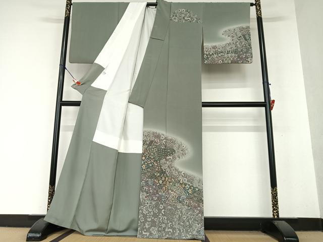 平和屋着物▽訪問着 単衣 花鳥冊子文 正絹 逸品 AAAZ1450fy