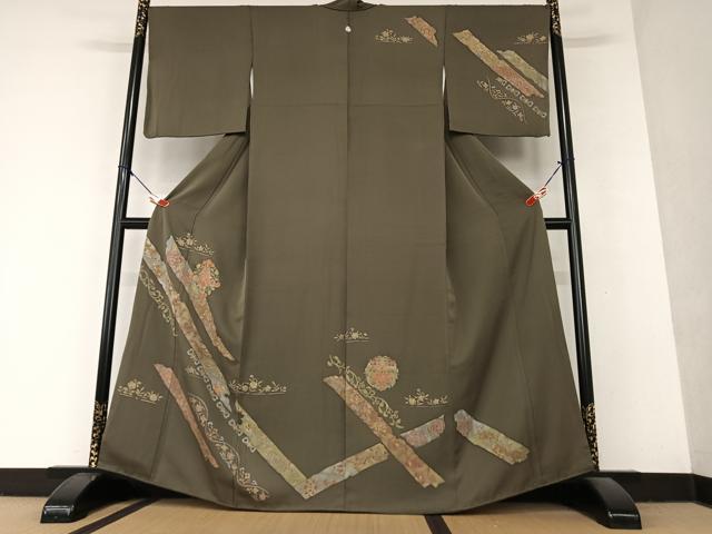 平和屋着物●訪問着　刺繍　草花文　正絹　逸品　AAAY6516zg