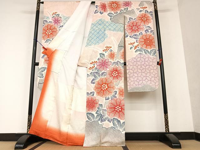 平和屋着物○豪華振袖 絞り 扇面吉祥花文 正絹 逸品 AAAY8663ph