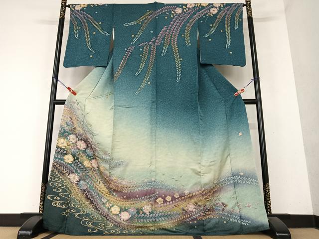 平和屋着物●訪問着　作家物　泰常　辻が花　絞り　暈し染め　金彩　銀通し地　正絹　逸品　AAAY6584zg