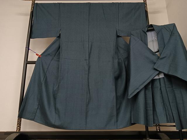 平和屋着物●男性　お召　アンサンブル　格子　キングサイズ　正絹　逸品　AAAY6589zg