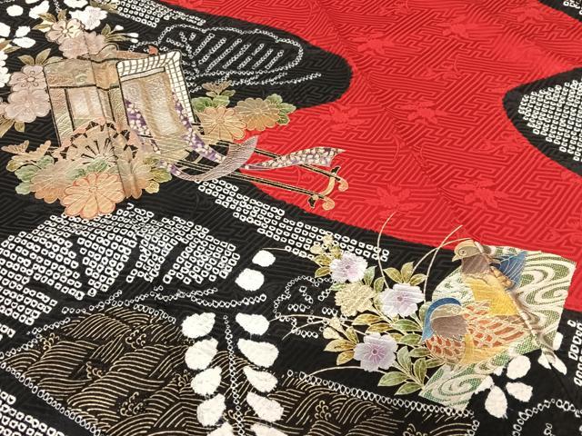 平和屋着物○豪華振袖 絞り 御所車鴛鴦花文 金彩 正絹 逸品 AAAY6602zg