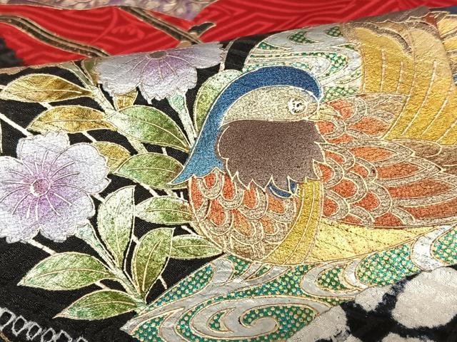 平和屋着物○豪華振袖 絞り 御所車鴛鴦花文 金彩 正絹 逸品 AAAY6602zg