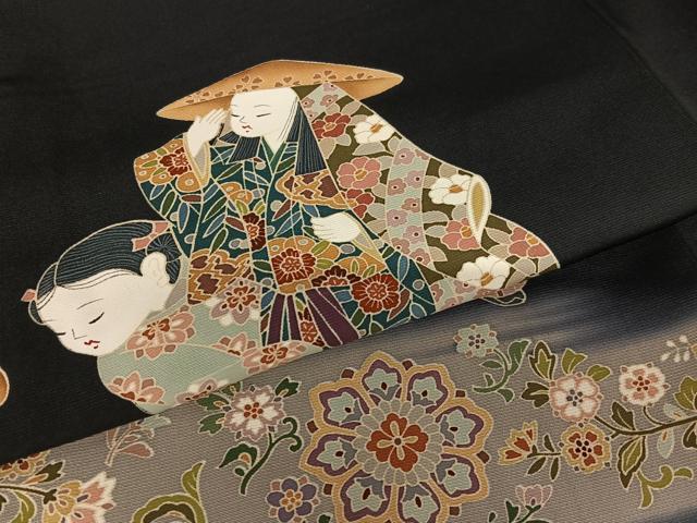 平和屋着物○豪華黒留袖 友禅 作家物 唐子 花唐草文 暈し