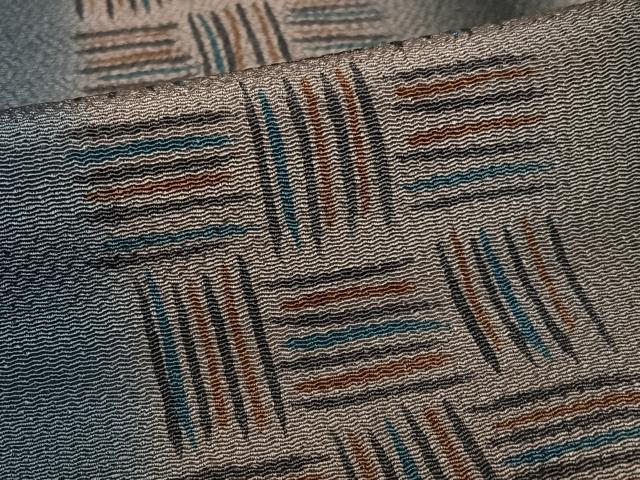 平和屋着物●上質な小紋　網代文様　鬼しぼ縮緬　正絹　逸品　AAAY6651zg 平和屋着物○上質な小紋 網代文様 鬼しぼ縮緬 正絹 逸品 AAAY6651zg